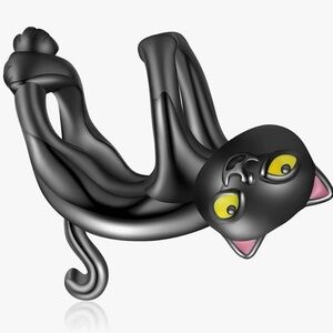 Black Kitty lover charm for Pandora bracelets sterling silver slide type